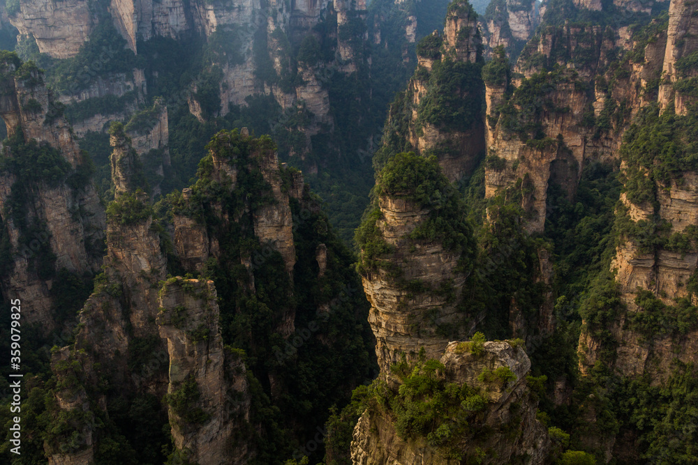 Sandstone pillars of Wulingyuan Scenic and Historic Interest Area in Zhangjiajie National Forest Park in Hunan province, China