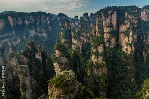 Sandstone pillars of Wulingyuan Scenic and Historic Interest Area in Zhangjiajie National Forest Park in Hunan province  China
