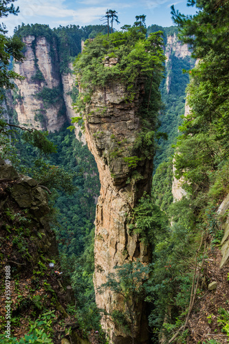 Rocky pillar in Wulingyuan Scenic and Historic Interest Area in Zhangjiajie National Forest Park in Hunan province, China