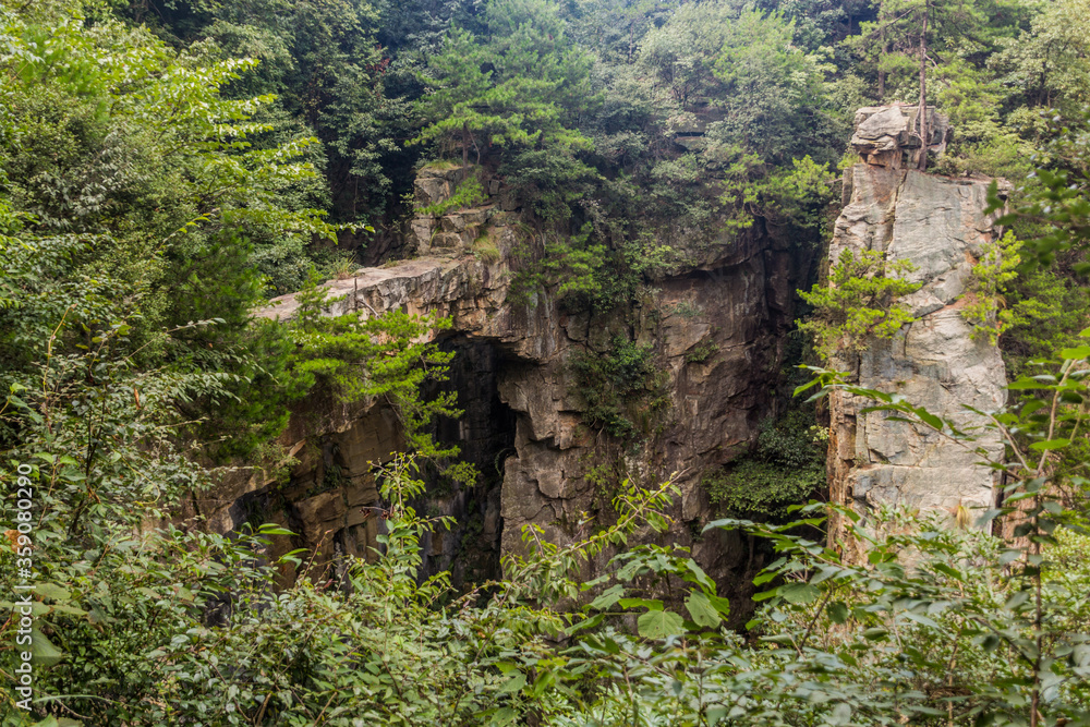 Rock bridge in Wulingyuan Scenic and Historic Interest Area in Zhangjiajie National Forest Park in Hunan province, China