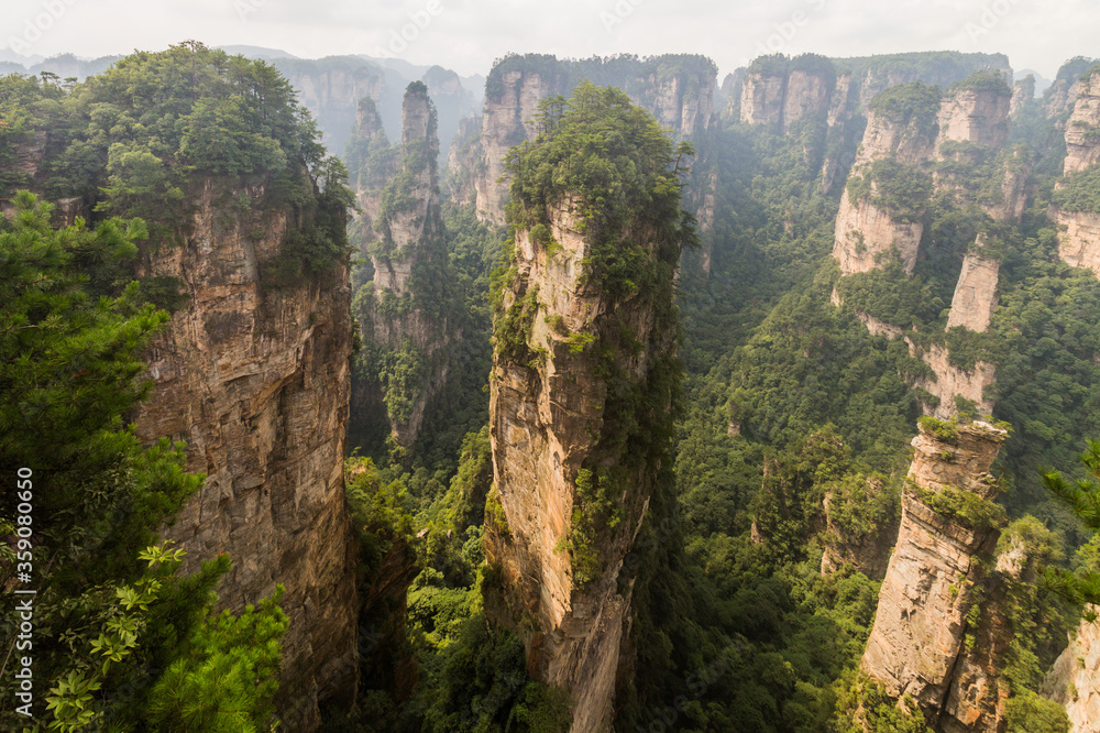 Rock pillars in Wulingyuan Scenic and Historic Interest Area in Zhangjiajie National Forest Park in Hunan province, China