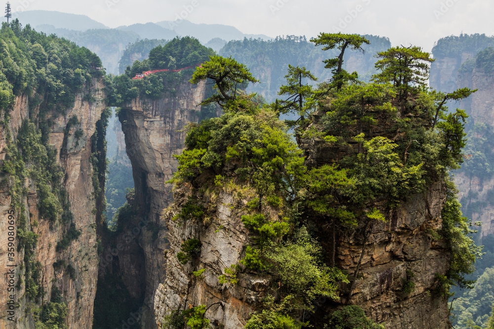 Natural rock bridge in Wulingyuan Scenic and Historic Interest Area in Zhangjiajie National Forest Park in Hunan province, China