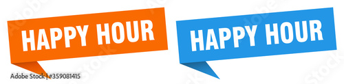 happy hour banner. happy hour speech bubble label set. happy hour sign