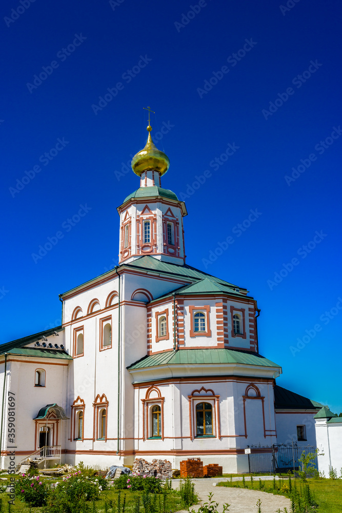 It's Territory of the Valday Iversky Monastery, a Russian Orthodox monastery founded by Patriarch Nikon in 1653. Lake Valdayskoye in Valdaysky District of Novgorod Oblast, Russia,