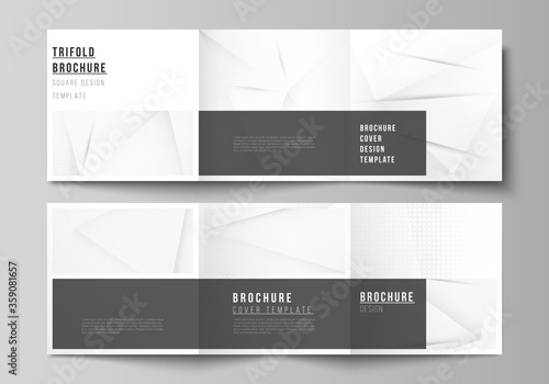 Vector layout of square covers design templates for trifold brochure, magazine, cover design, book design, brochure cover. Halftone dotted background with gray dots, abstract gradient background.