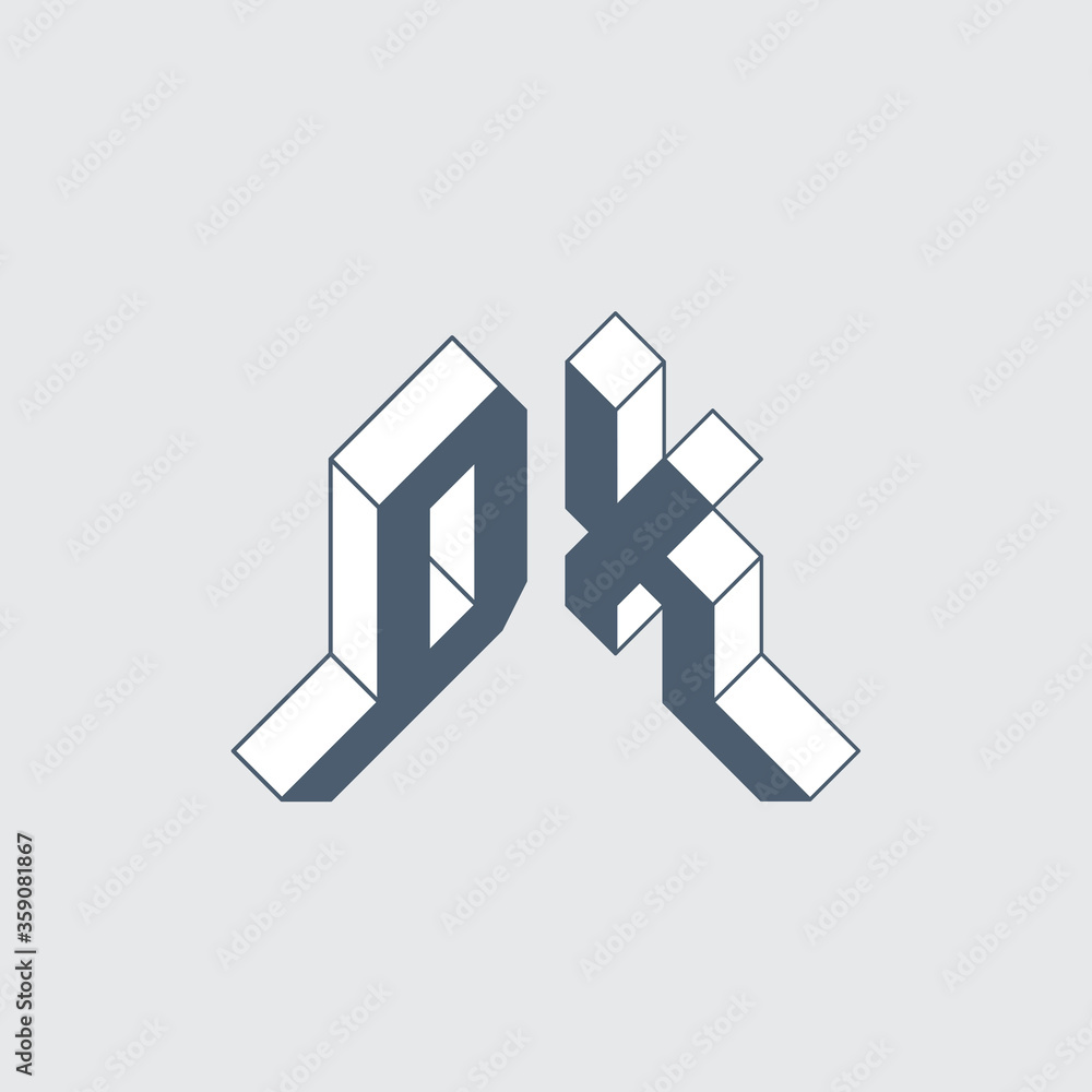 DX - 2-letter code. D and X - Monogram or logotype. Isometric 3d font for design. Three-dimension letters. Vector.