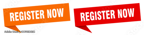 register now banner. register now speech bubble label set. register now sign