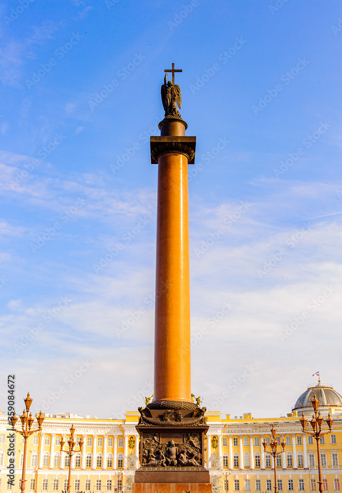 Alexander Column in the middle of the Palace square in St. Petersburg, Russia