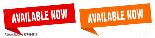 available now banner. available now speech bubble label set. available now sign