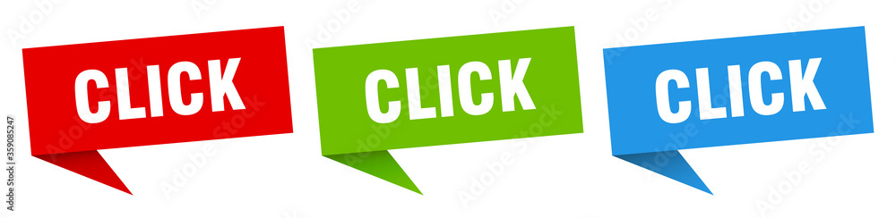 click banner. click speech bubble label set. click sign click banner. click speech bubble label set. click sign