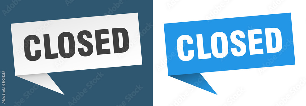 closed banner. closed speech bubble label set. closed sign