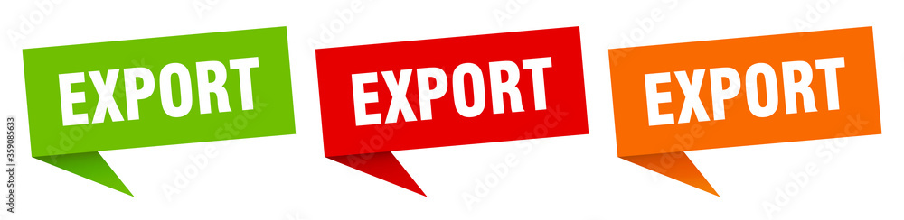 export banner. export speech bubble label set. export sign export banner. export speech bubble label set. export sign