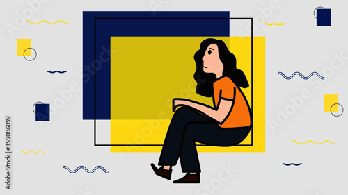 Woman thinking with borders