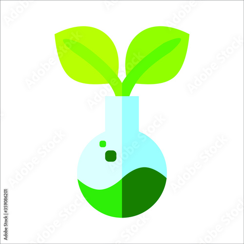 Green Herbals and two green leaves in Round bottom Flask eco friendly