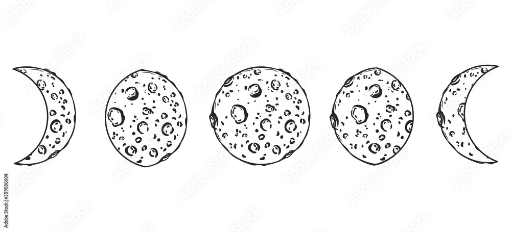 Collection of the Moon phases. Vector illustration.