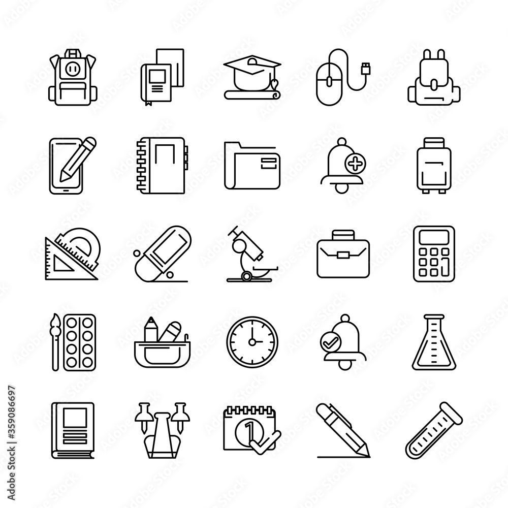 bundle of school supplies set icons bundle of school supplies set icons