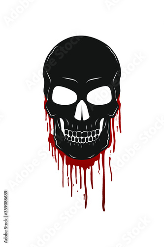 Human skull with dripping blood isolated on white. Vector illustration.