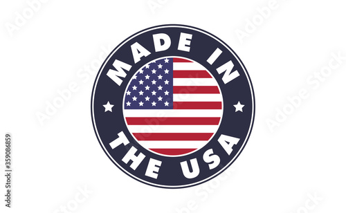 Made in USA badge. United States of America flag colors. American patriotism sign.