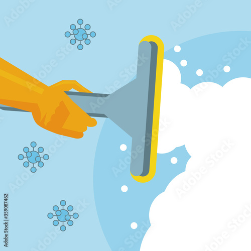disinfect and clean activity with cleaning glass squeegee
