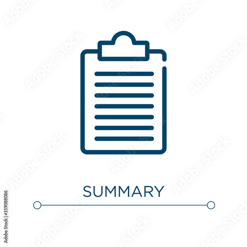 Summary icon. Linear vector illustration. Outline summary icon vector. Thin line symbol for use on web and mobile apps, logo, print media.