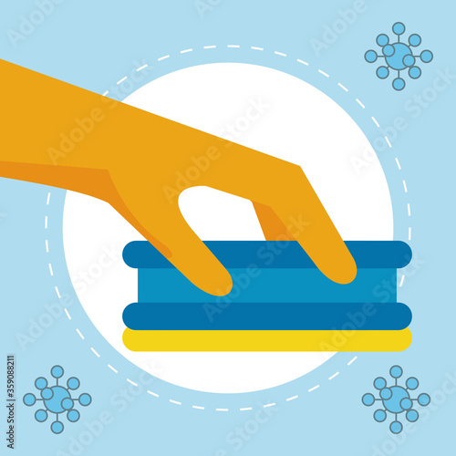 disinfect and clean activity with hand using spongue