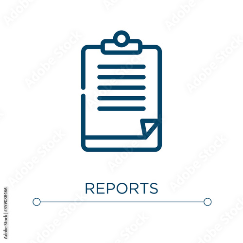 Reports icon. Linear vector illustration. Outline reports icon vector. Thin line symbol for use on web and mobile apps, logo, print media.