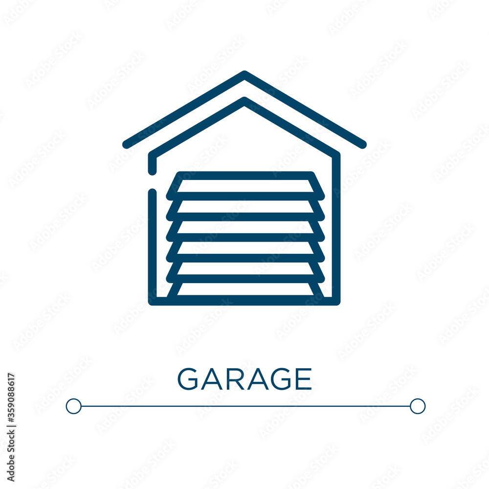 Garage icon. Linear vector illustration. Outline garage icon vector. Thin line symbol for use on web and mobile apps, logo, print media. Garage icon. Linear vector illustration. Outline garage icon vector. Thin line symbol for use on web and mobile apps, logo, print media.