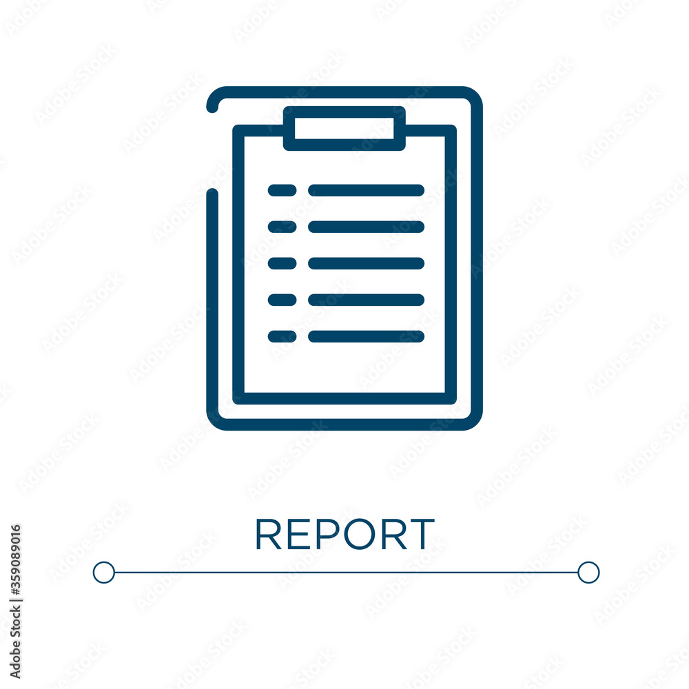 Report icon. Linear vector illustration. Outline report icon vector. Thin line symbol for use on web and mobile apps, logo, print media. Report icon. Linear vector illustration. Outline report icon vector. Thin line symbol for use on web and mobile apps, logo, print media.