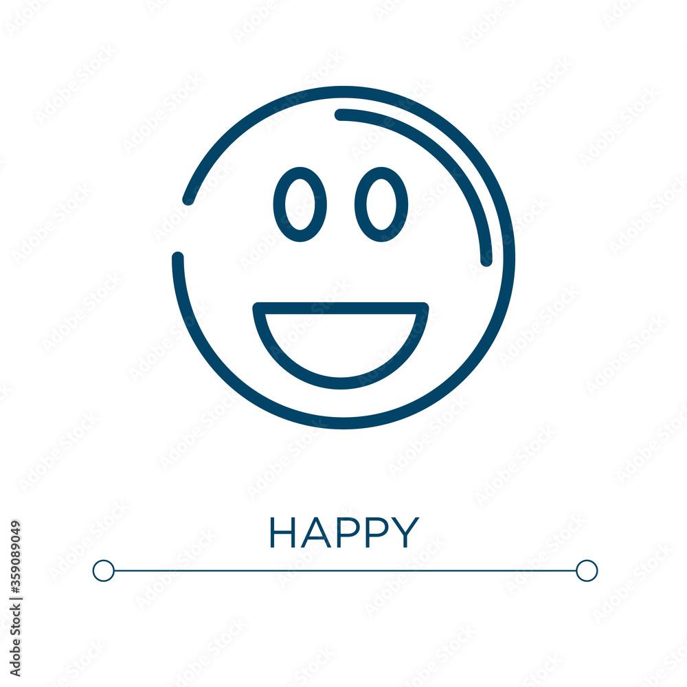 Happy icon. Linear vector illustration. Outline happy icon vector. Thin line symbol for use on web and mobile apps, logo, print media. Happy icon. Linear vector illustration. Outline happy icon vector. Thin line symbol for use on web and mobile apps, logo, print media.