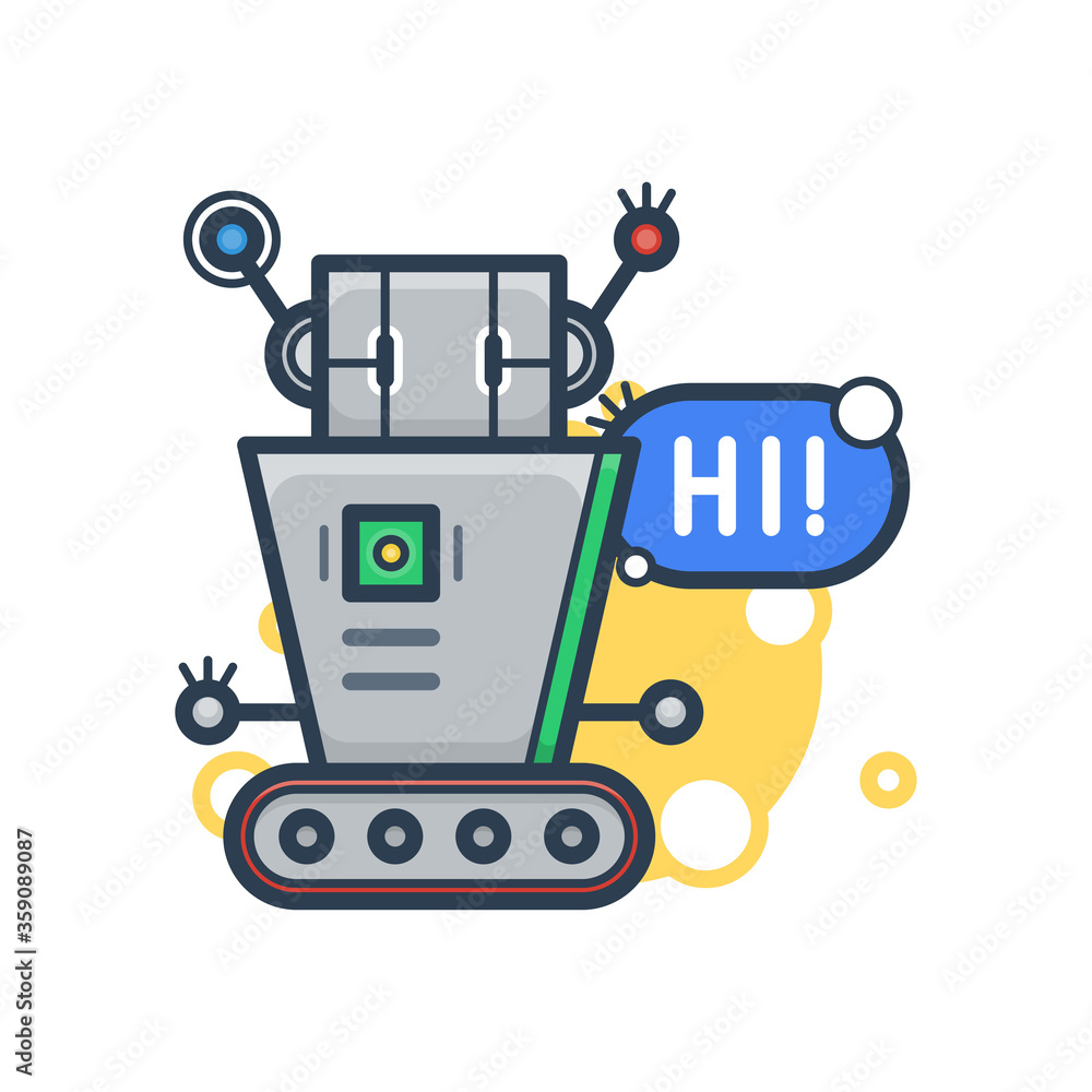 Cute robot say Hi. Isolated illustration virtual online help customer support on white background Cute robot say Hi. Isolated illustration virtual online help customer support on white background
