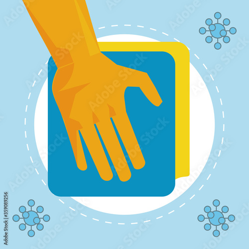 disinfect and clean activity with hand using cleaner cloths