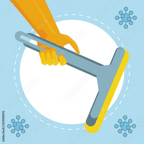 disinfect and clean activity with cleaning glass squeegee