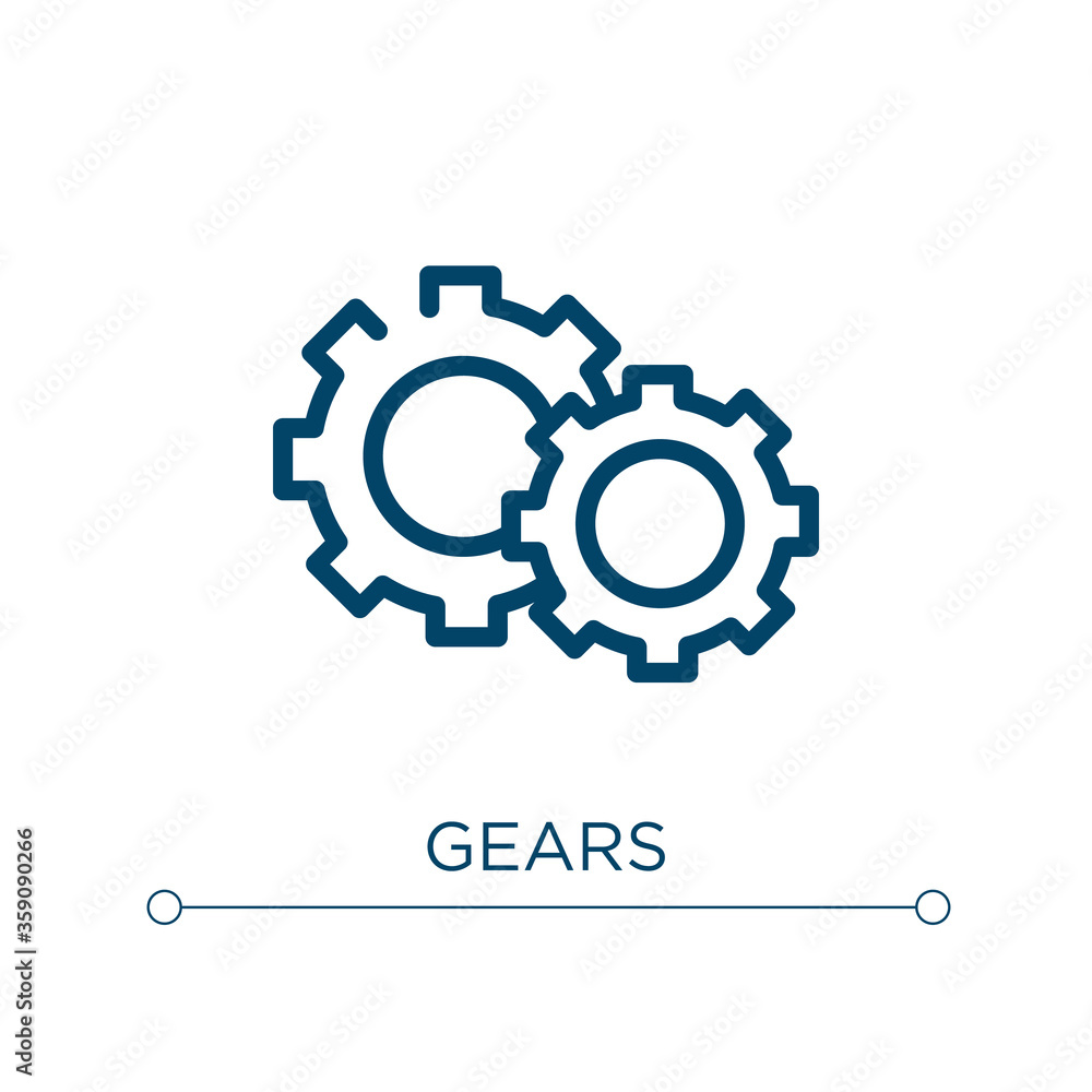 Gears icon. Linear vector illustration. Outline gears icon vector. Thin line symbol for use on web and mobile apps, logo, print media. Gears icon. Linear vector illustration. Outline gears icon vector. Thin line symbol for use on web and mobile apps, logo, print media.