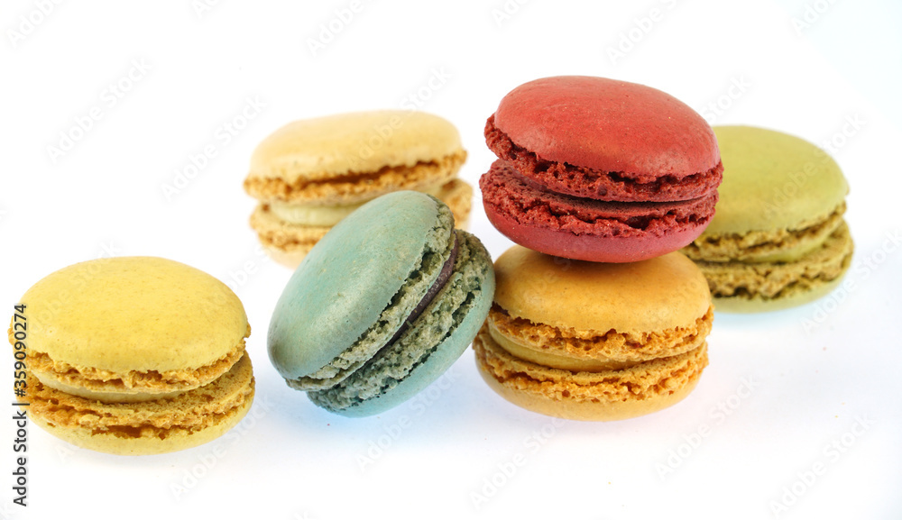 Colorful macarons isolated on the white background