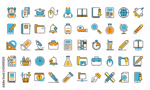 bundle of school supplies set icons