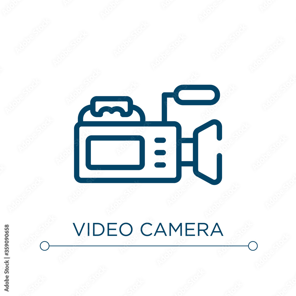 Video camera icon. Linear vector illustration. Outline video camera icon vector. Thin line symbol for use on web and mobile apps, logo, print media. Video camera icon. Linear vector illustration. Outline video camera icon vector. Thin line symbol for use on web and mobile apps, logo, print media.