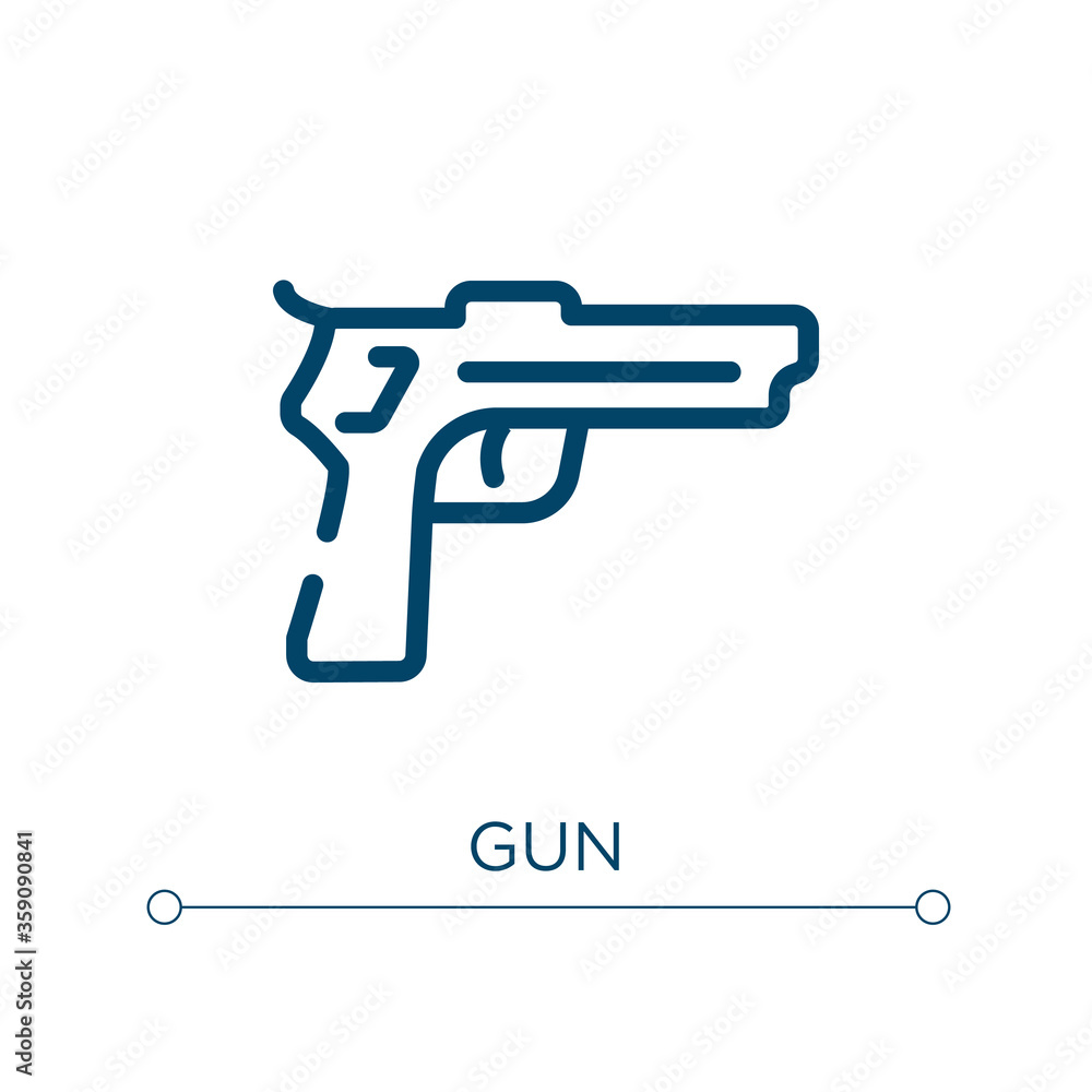 Gun icon. Linear vector illustration. Outline gun icon vector. Thin line symbol for use on web and mobile apps, logo, print media. Gun icon. Linear vector illustration. Outline gun icon vector. Thin line symbol for use on web and mobile apps, logo, print media.