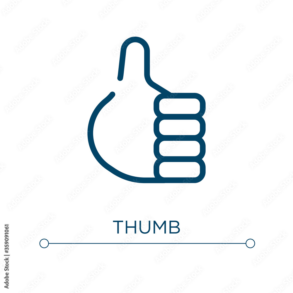 Thumb icon. Linear vector illustration. Outline thumb icon vector. Thin line symbol for use on web and mobile apps, logo, print media. Thumb icon. Linear vector illustration. Outline thumb icon vector. Thin line symbol for use on web and mobile apps, logo, print media.