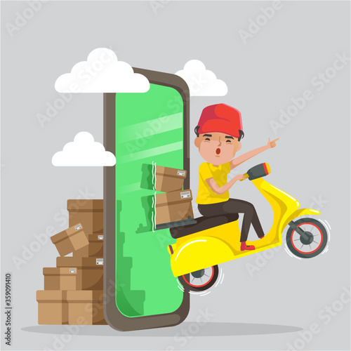 Delivery service on mobile phone concept.