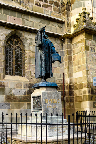 Johannes Honter statue near the Black Church in Brasov, Romania photo