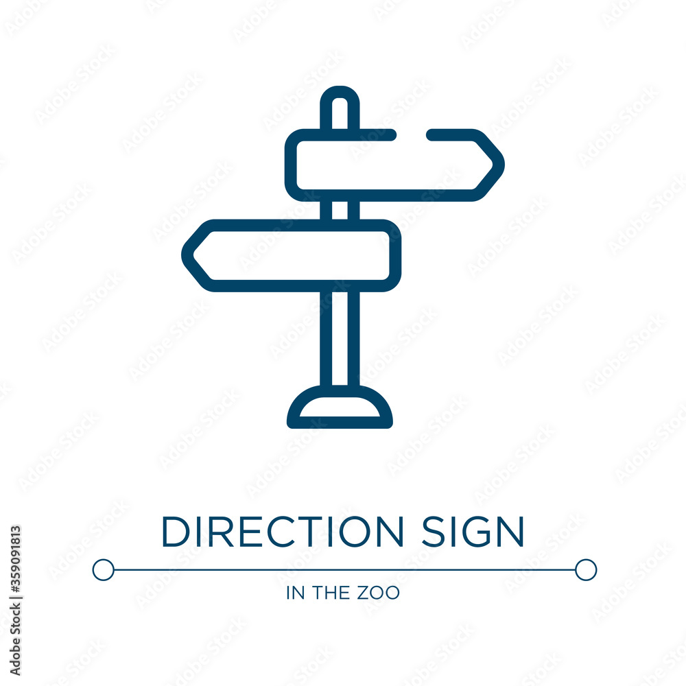 Direction sign icon. Linear vector illustration from zoo collection. Outline direction sign icon vector. Thin line symbol for use on web and mobile apps, logo, print media. Direction sign icon. Linear vector illustration from zoo collection. Outline direction sign icon vector. Thin line symbol for use on web and mobile apps, logo, print media.