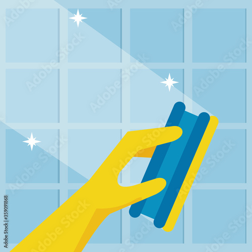 disinfect and clean activity with hand using spongue