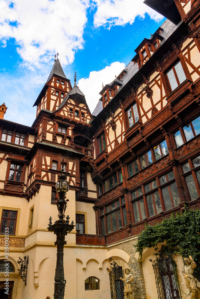 Peles Castle, a Neo-Renaissance castle in the Carpathian Mountains, Sinaia, Prahova County, Romania