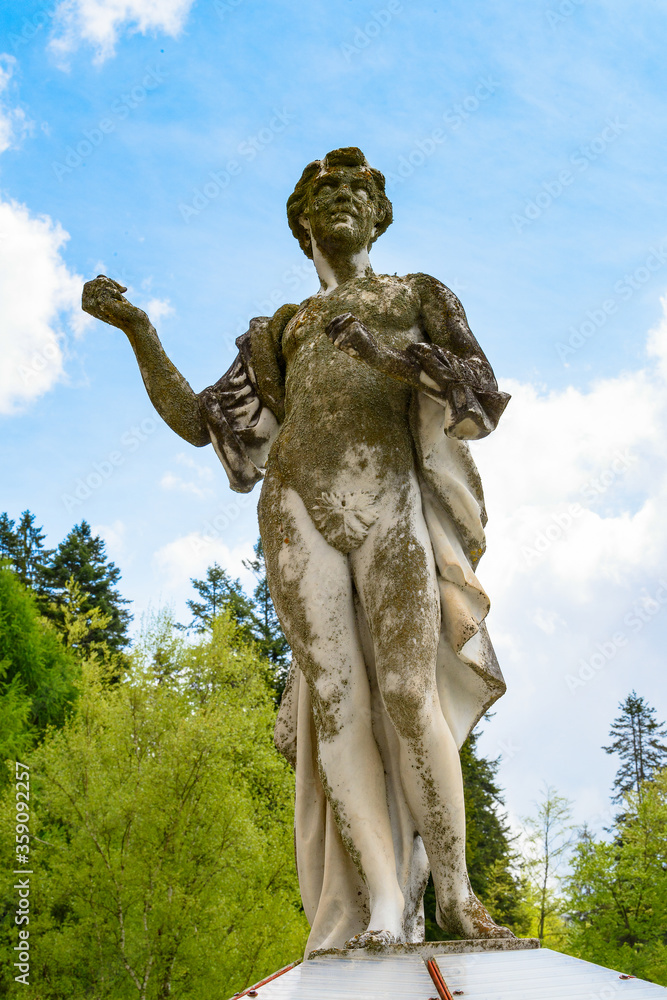 Statue at the Peles Castle, a Neo-Renaissance castle in the Carpathian Mountains, Sinaia, Prahova County, Romania