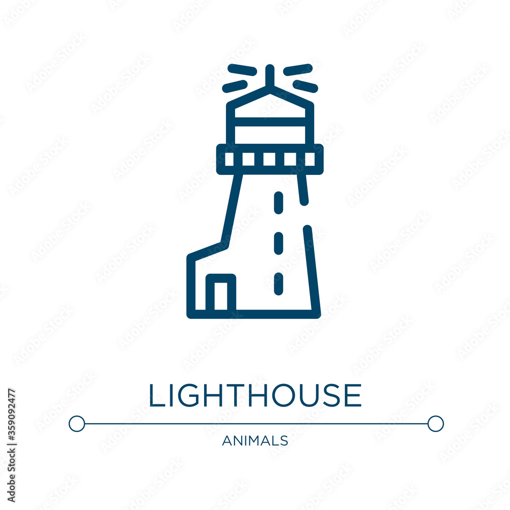 Lighthouse icon. Linear vector illustration from diving collection. Outline lighthouse icon vector. Thin line symbol for use on web and mobile apps, logo, print media. Lighthouse icon. Linear vector illustration from diving collection. Outline lighthouse icon vector. Thin line symbol for use on web and mobile apps, logo, print media.
