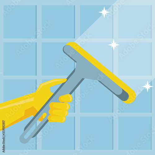 disinfect and clean activity with cleaning glass squeegee