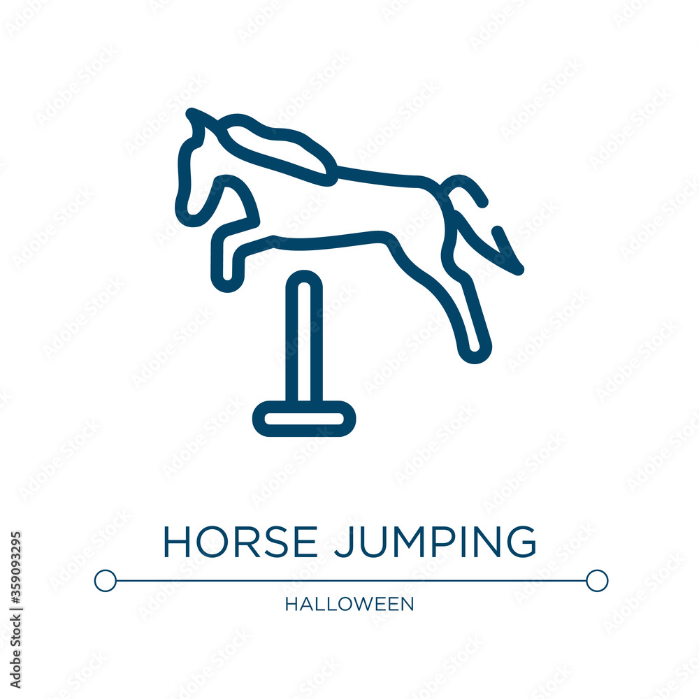 Horse jumping icon. Linear vector illustration from horses collection. Outline horse jumping icon vector. Thin line symbol for use on web and mobile apps, logo, print media. Horse jumping icon. Linear vector illustration from horses collection. Outline horse jumping icon vector. Thin line symbol for use on web and mobile apps, logo, print media.