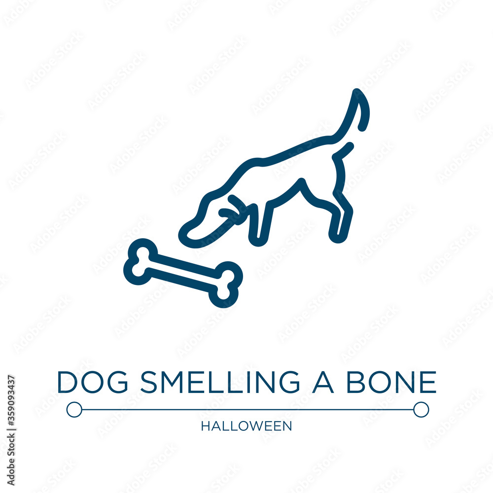 Dog smelling a bone icon. Linear vector illustration from dogs collection. Outline dog smelling a bone icon vector. Thin line symbol for use on web and mobile apps, logo, print media.