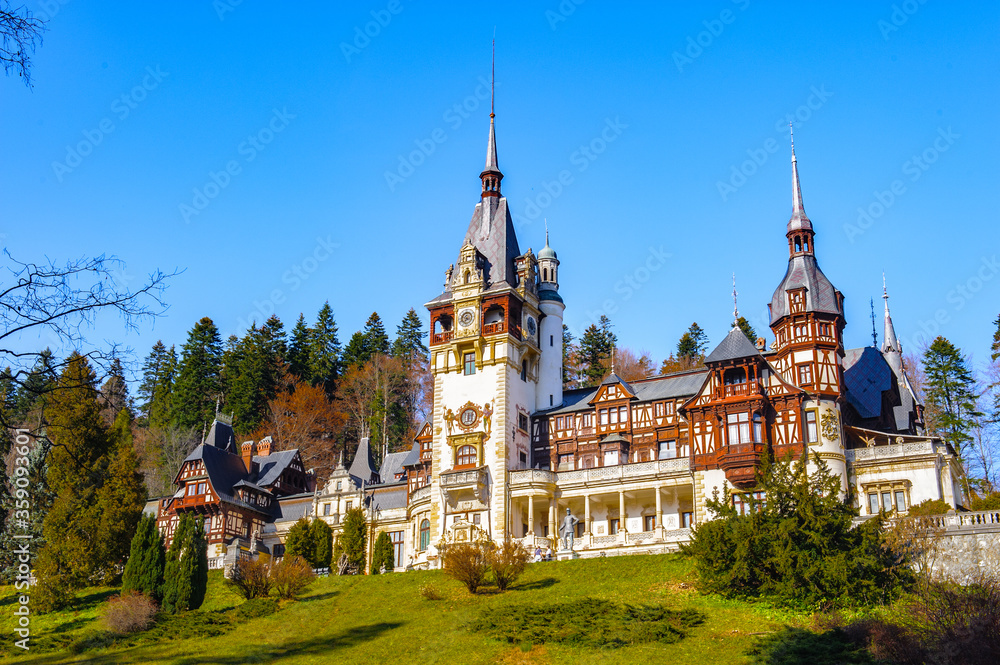 It's Peles Castle landscape, Carpathian mountains, Romania