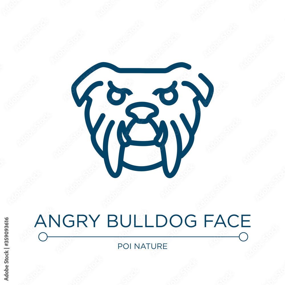 Obraz premium Angry bulldog face icon. Linear vector illustration from woof woof collection. Outline angry bulldog face icon vector. Thin line symbol for use on web and mobile apps, logo, print media.